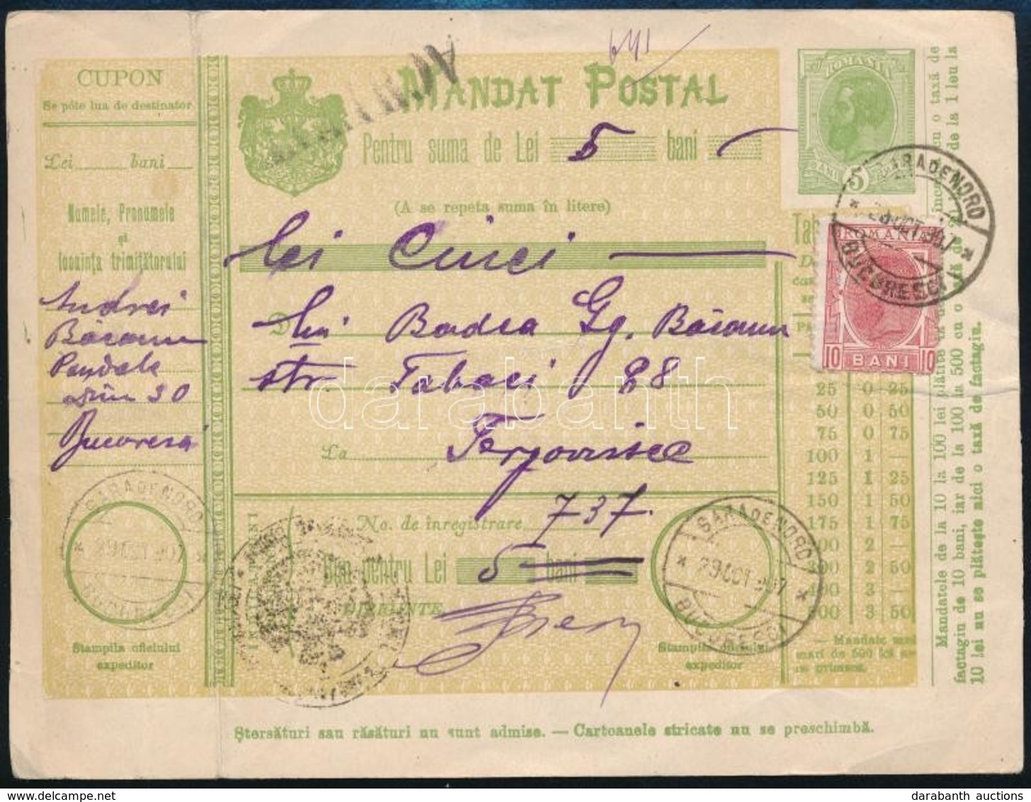 1907 Pénzutalvány / PS-money Order With Additional Franking - Autres & Non Classés