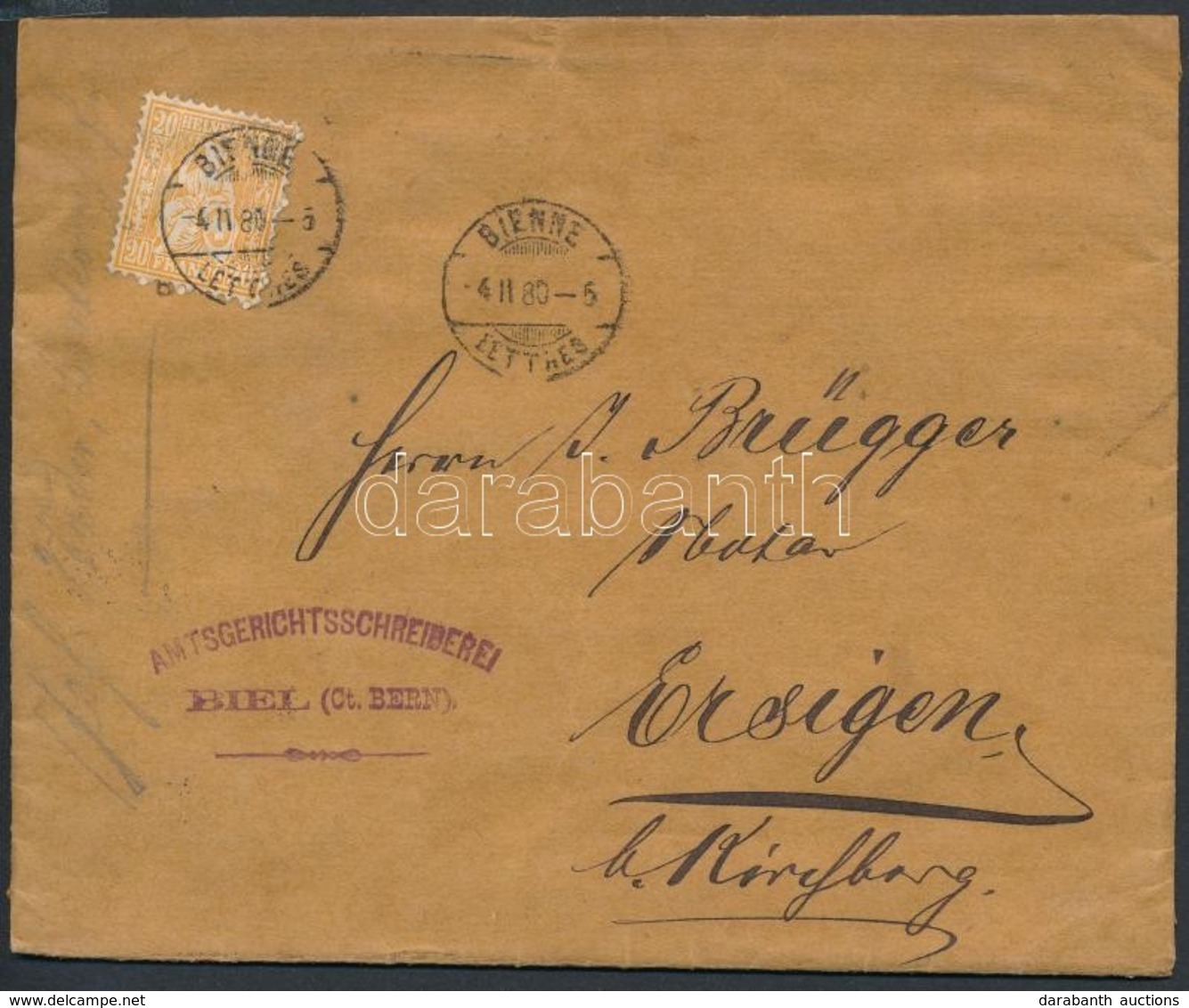 1880 Mi 24 Levél / On Cover 'BIENNE' - Ersingen - Autres & Non Classés