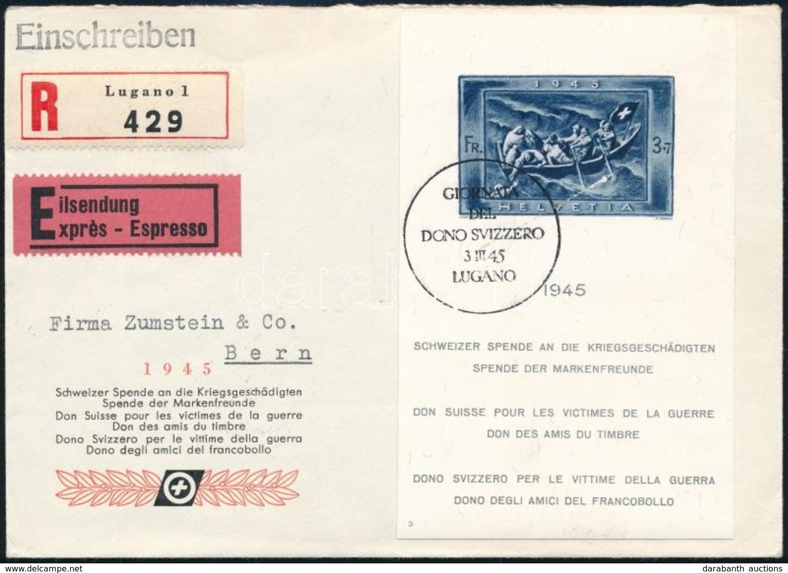 1945 Ajánlott Expressz Levél / Mi Block 11 On Registered Express Cover - Sonstige & Ohne Zuordnung