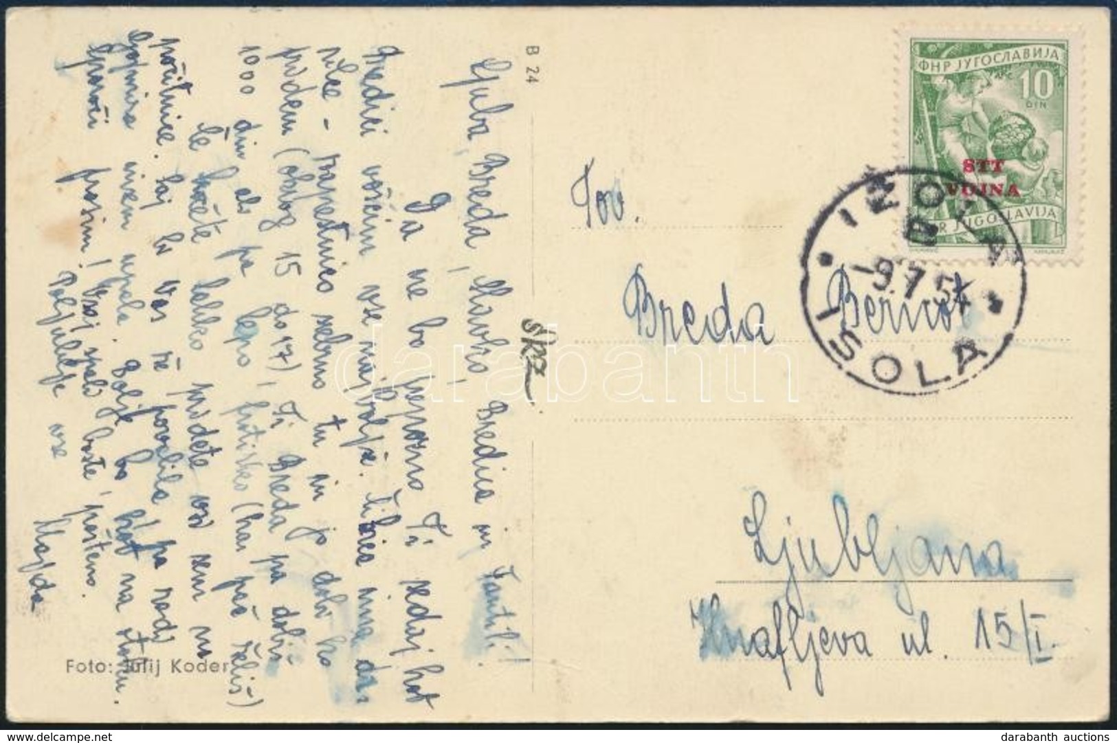 1954 Képeslap / Postcard To Ljubljana - Sonstige & Ohne Zuordnung