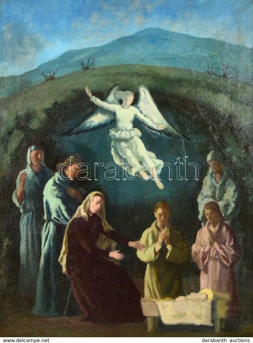 Barta Ernő (1878-1956): Jézus Születése. Olaj, Vászon, Jelzett, Keretben, 80×60 Cm - Sonstige & Ohne Zuordnung