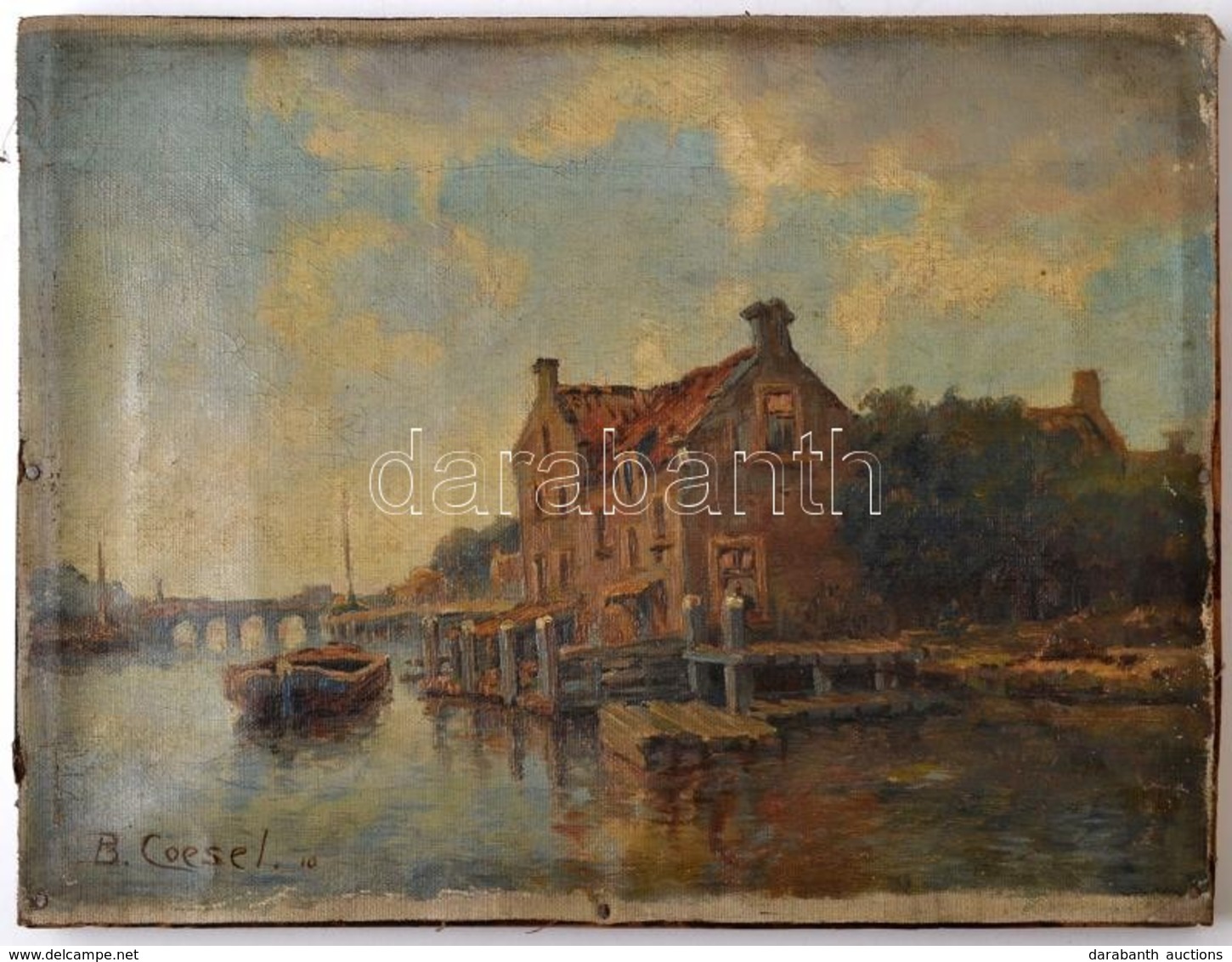 Bernardus Fransiscus Coesel (1886-1952): Ház A Vízparton. Olaj, Vászon, Jelzett, 24×33 Cm / House By The Water, Oil On C - Sonstige & Ohne Zuordnung