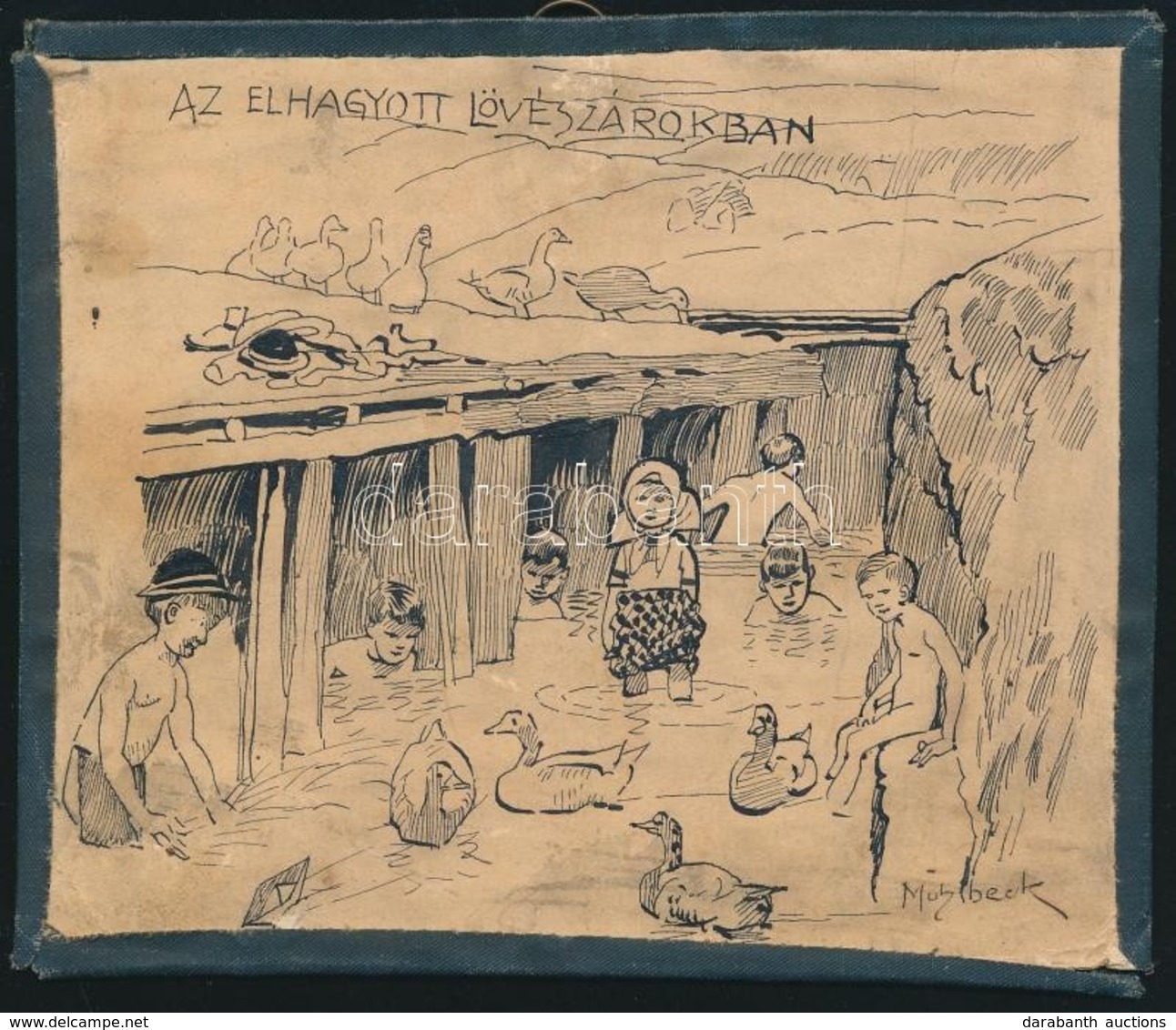 Mühlbeck Károly (1869-1943): Az Elhagyott Lövészárokban, Karikatúra, Tus, Papír, Jelzett, Foltos, 12,5×14,5 Cm - Sonstige & Ohne Zuordnung