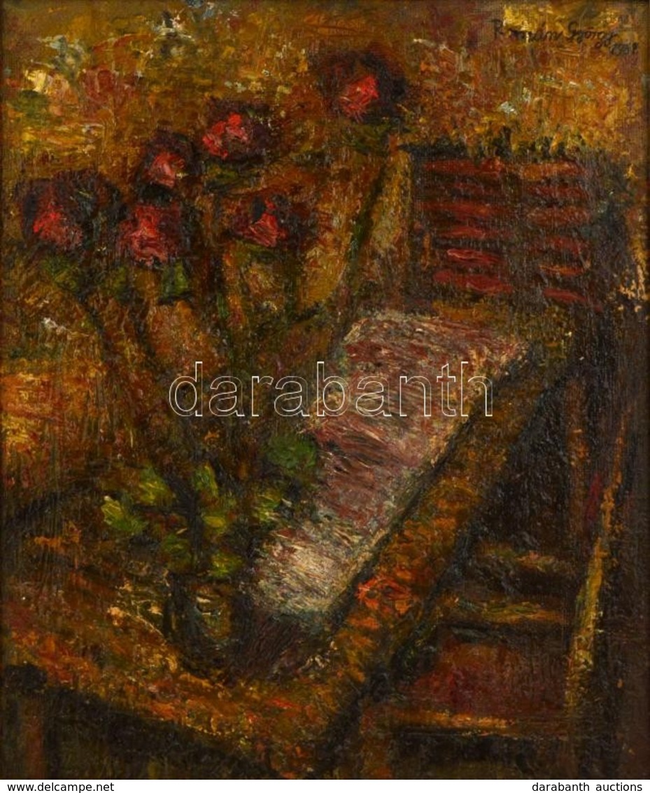 Román György (1903-1981): Csendélet. Olaj, Farost, Jelzett, Keretben, 60×50 Cm - Other & Unclassified
