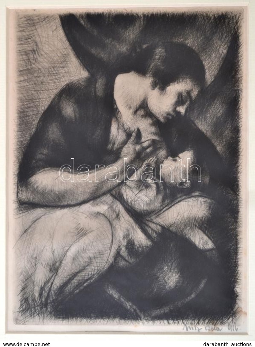 Uitz Béla (1887-1972): Szoptató Anya. Rézkarc, Papír, Jelzett, üvegezett Keretben, 23.5×17 Cm - Sonstige & Ohne Zuordnung