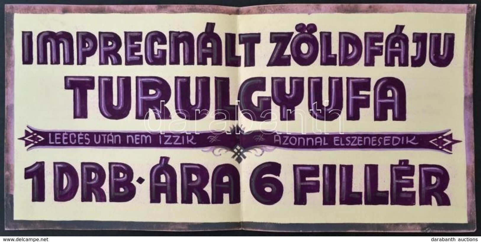 Cca 1930 Impregnált Zöldfájú Turul Gyufa. Pecséttel Jelzett Globus Nyomdás Gyufacímke Terv. Akvarell, Papír,  / Match Ad - Publicités