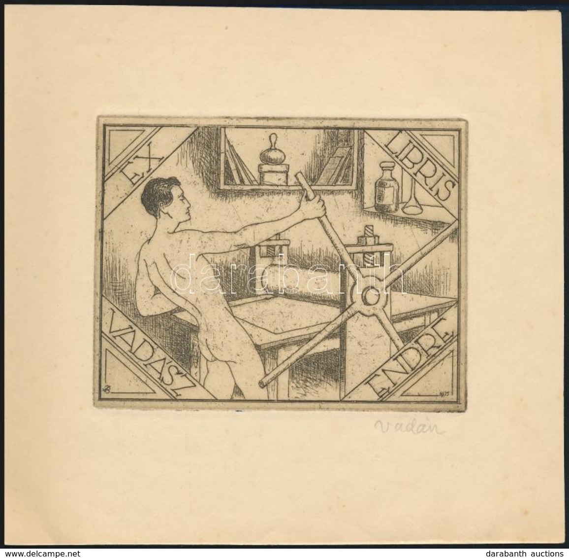 Bajor Ágost (1892-1958): Ex Libris Vadász Endre. 1935. Rézkarc, Papír. 8,5x10,5 Cm - Autres & Non Classés