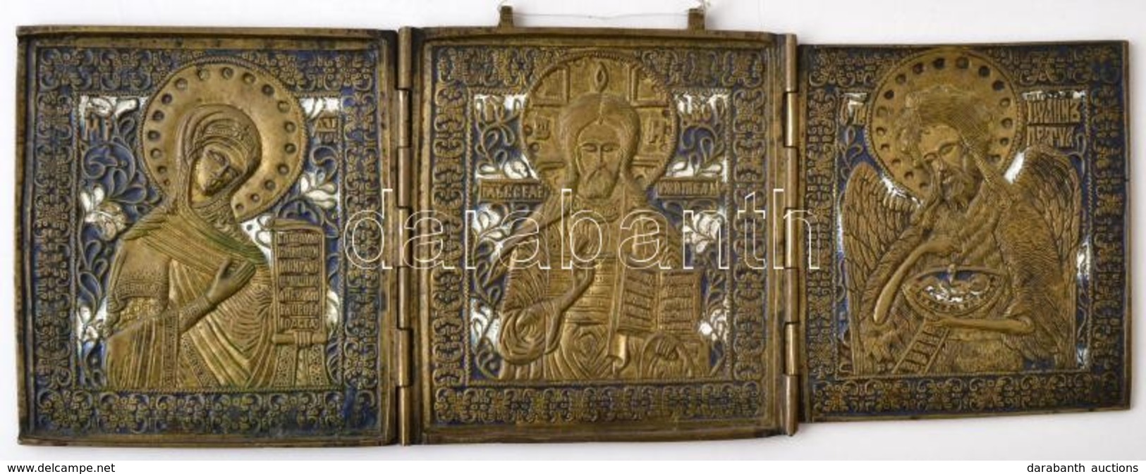 Cca 1900 Orosz Utazó Triptychon, Zománcozott Réz, Jelzés Nélkül, Apró Kopásokkal, 14,5×36,5 Cm (kihajtva), 14,5×13,5 Cm  - Sonstige & Ohne Zuordnung