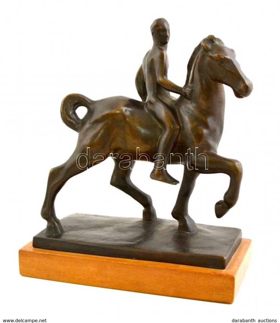 Medgyessy Ferenc (1881-1958): Kis Lovas. Bronz, Fa Talapzaton, Jelzett, M: 22 Cm 19×8,5 Cm - Autres & Non Classés