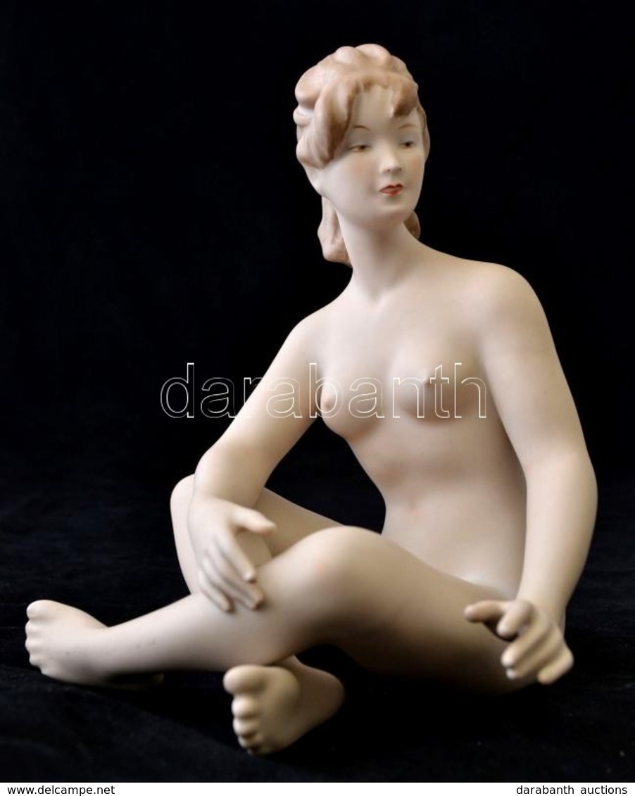 Wallendorf ülő Akt, Kézzel Festett, Jelzett, Hibátlan, M:18 Cm / Wallendorf Girl, Perfect Condition - Sonstige & Ohne Zuordnung