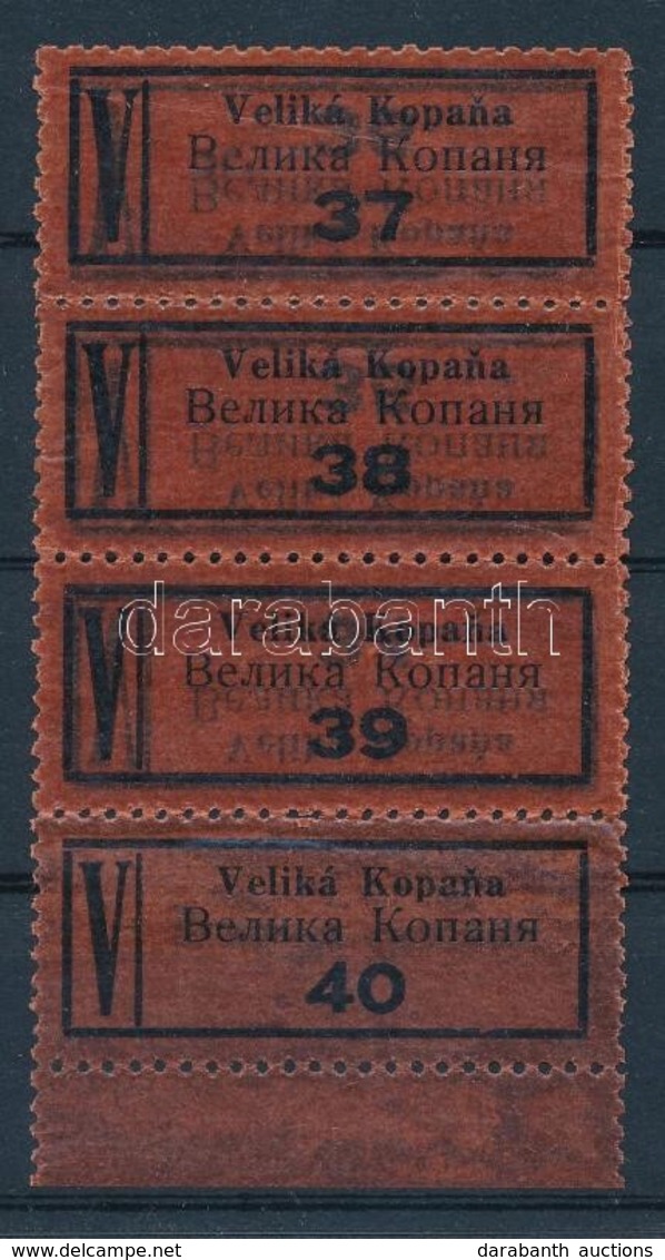Veliká Kopana Felsőveresmart Kétnyelvű Ragjegy 4-es Csíkban Az 1930-as évekből, Duplán Nyomva / Bilingual Label With Dou - Non Classés