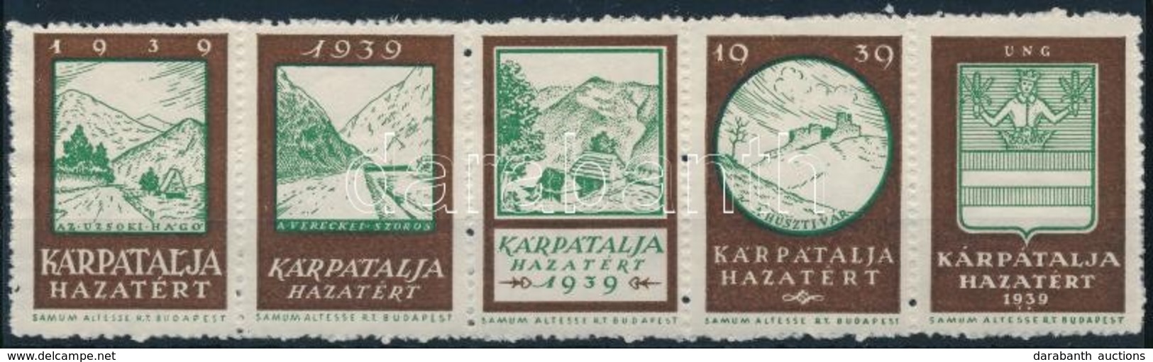 1939 Kárpátalja Hazatért Levélzáró 5-ös Csík / Label Stripe Of 5 - Ohne Zuordnung