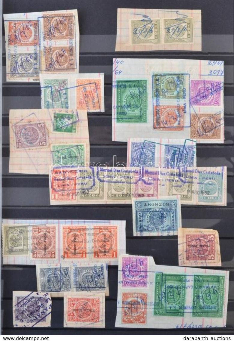 742 Db Perui Okmánybélyeg Kivágásokon  Az ötvenes évekből / Peru 742 Fiscal Stamps On Cuttings, From The 50-es, In Stock - Ohne Zuordnung