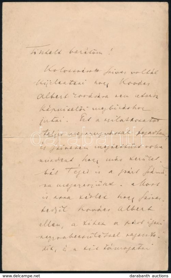 1892 Apponyi Albert (1846-1933) Kézzel írt Levele Köllő Ignáchoz (1859-1942), Maros-Torda Vármegye Alispánjához Pártpoli - Zonder Classificatie