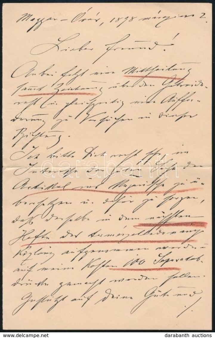 1898 Linhart György (1844-1925) Botanikus, Mikológus Saját Kézzel írt Levele Mágócsy-Dietz Sándor (1855-1945) Botanikusn - Zonder Classificatie
