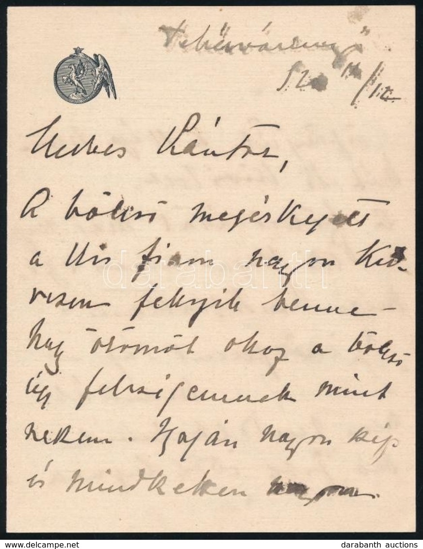 Cca 1912 Fehérvárcsurgó, Károlyi József (1884-1934) Politikus Kézzel írt Levele Személyes ügyekben, Károlyi-címeres Levé - Ohne Zuordnung