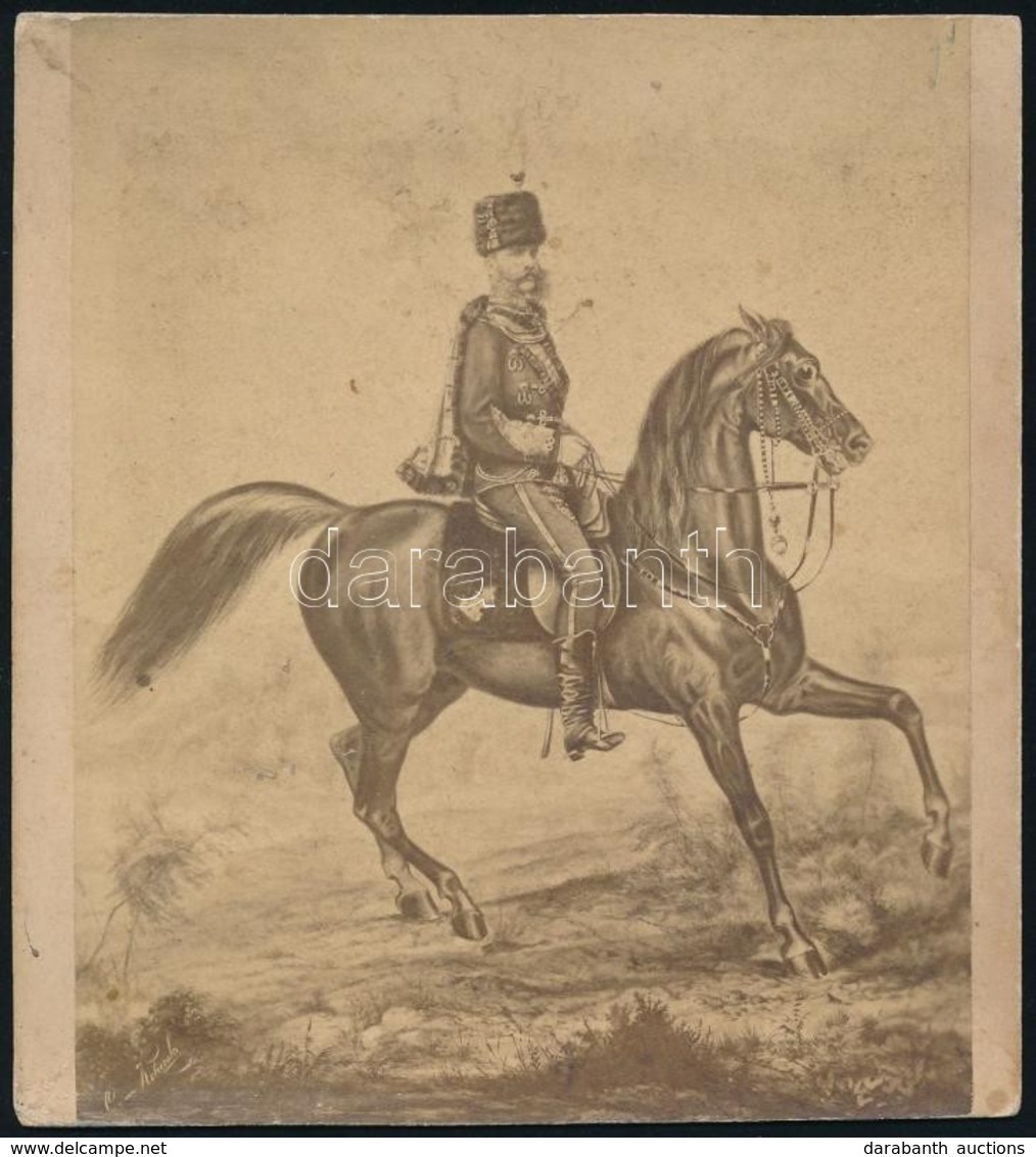 Cca 1870 Ferenc József Lovas Portréja, Fénynyomat, Vágott, 12×11 Cm /
Cca 1870 Franz Joseph I On A Horse, Collotype, Cut - Sonstige & Ohne Zuordnung