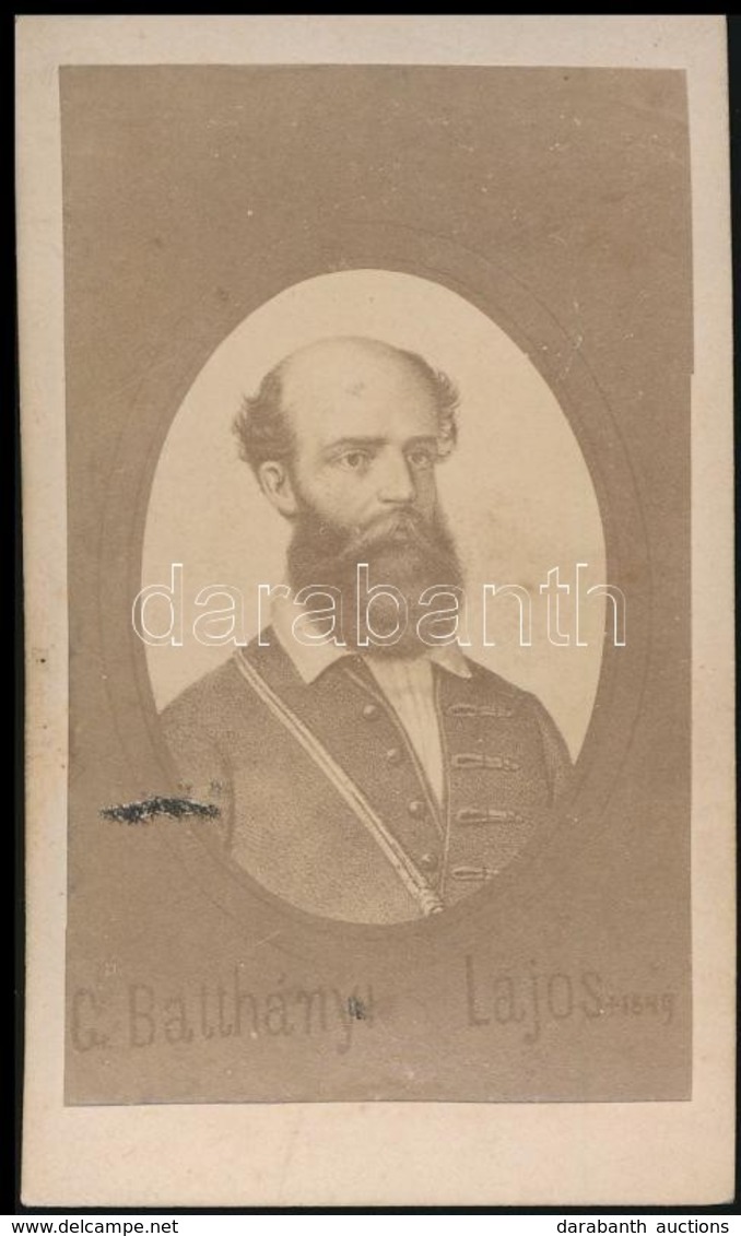 Cca 1865 Batthyány Lajos (1807-1849) Miniszterelnök Portréja, Fénynyomat, Felületén Kis Sérüléssel, 10×6 Cm - Autres & Non Classés