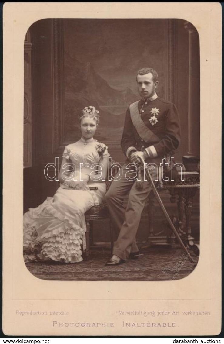 1881 Rudolf Trónörökös (1858-1889) és Stefánia Belga Királyi Hercegnő (1864-1945) Esküvői Portréja, Keményhátú Fotó, Brü - Sonstige & Ohne Zuordnung