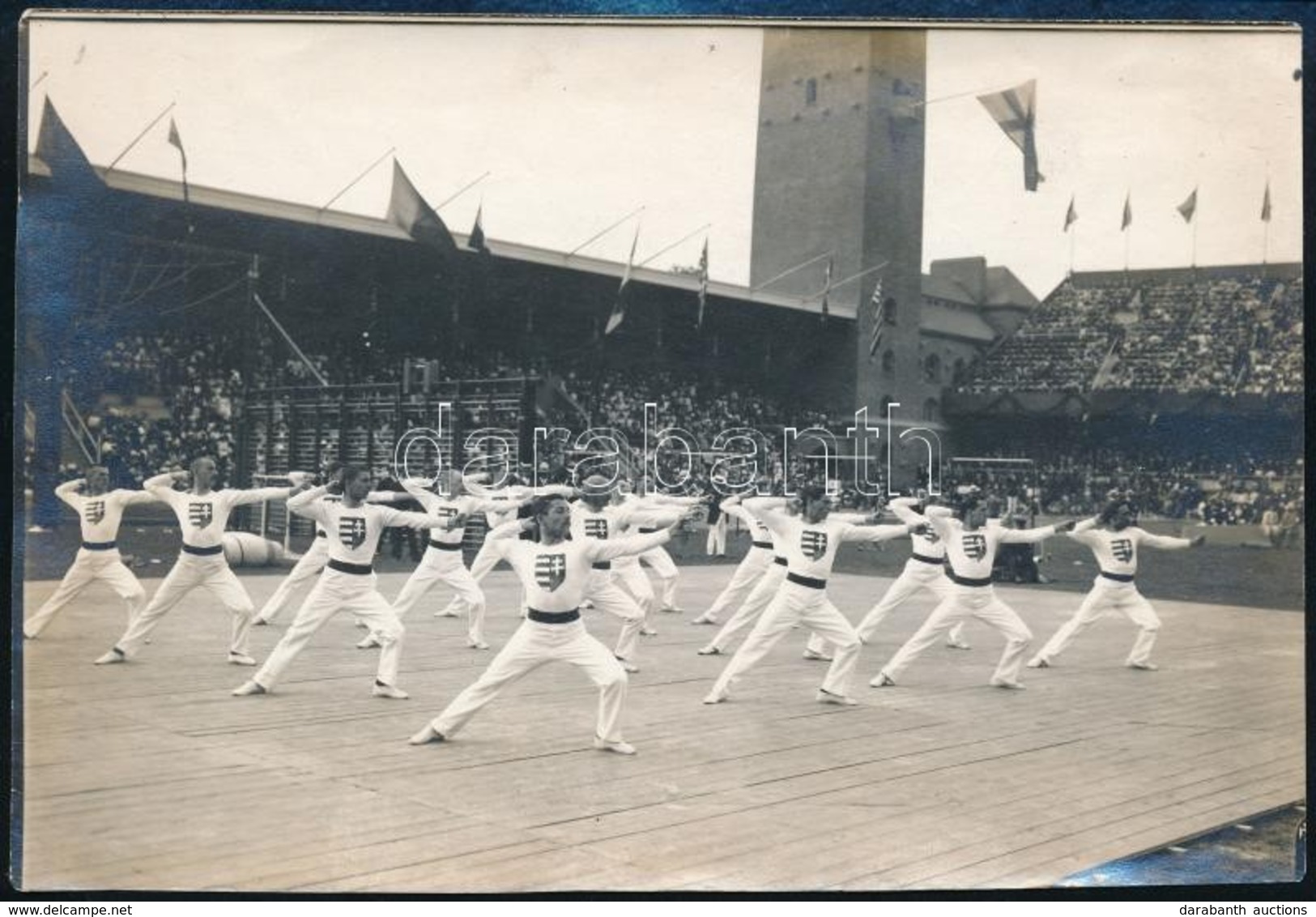 1912 A Második Helyezett Magyar Tornászcsapat Gyakorlata A Stockholmi Olimpián, Hátoldalon Feliratozott Fotó, 10×15,5 Cm - Sonstige & Ohne Zuordnung