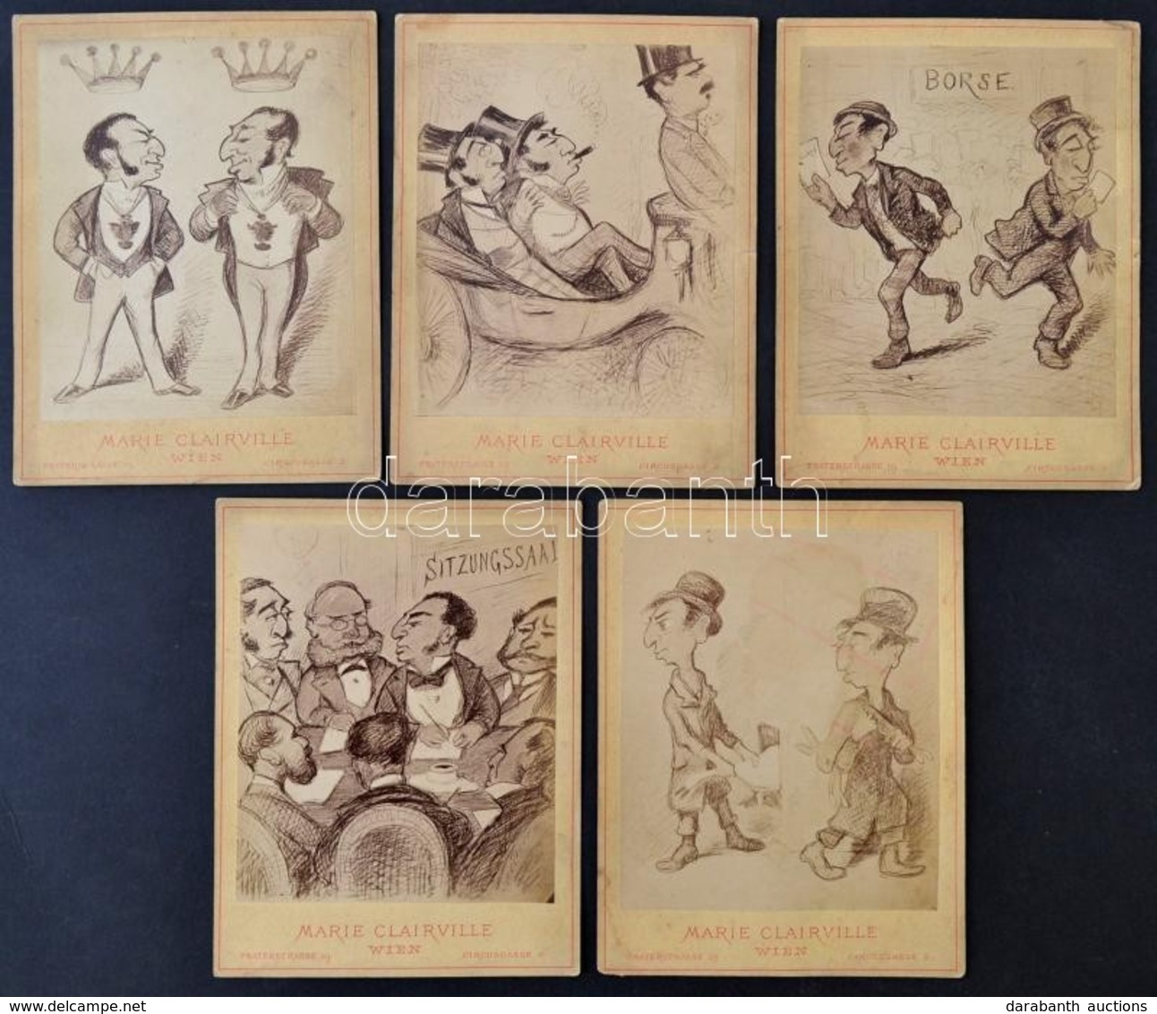 Cca 1880-1900 Bécs, Gúnyrajzok Fotómásolatai, Marie Clairville Műterméből, 5 Db, 16×12 Cm / Caricatures Of Jews, 5 Photo - Sonstige & Ohne Zuordnung