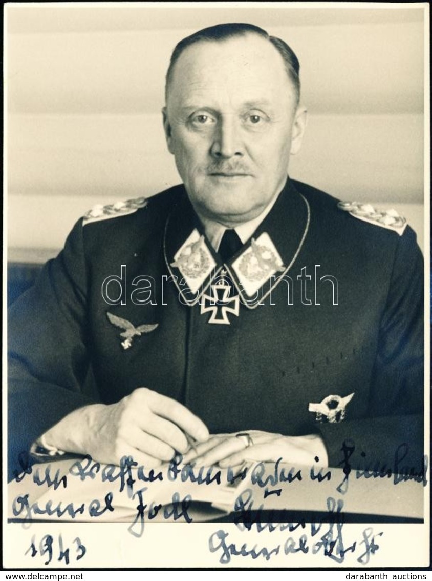 1943 Hans-Jürgen Stumpff (1889-1968) Vezérezredes, A Luftwaffe Főcsoportparancsnokának Fotója, Saját Kező Aláírásával, A - Non Classés