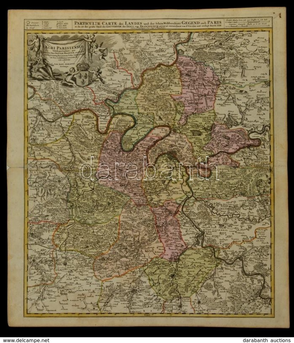 1720 Párizs és Környékének Térképe. Johann Baptist Homann: Agri Parisiensis Tabula Particularis, Qua Maxima Pars Insulae - Otros & Sin Clasificación