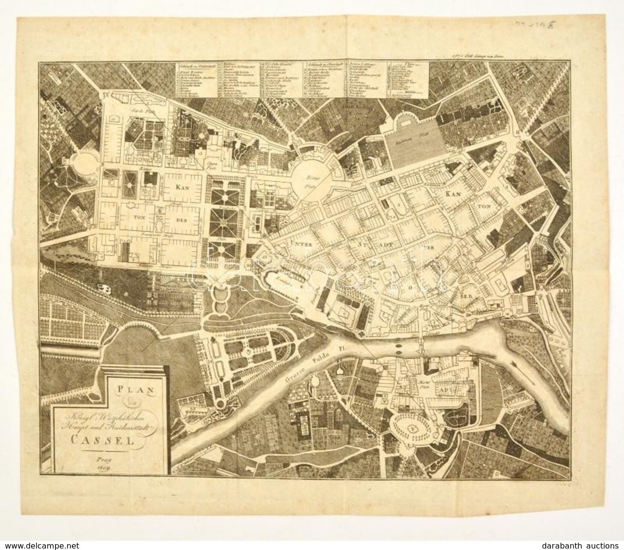 Plan Der Königl. Westphälischen Haupt- Und Residenzstadt Cassel. Prag, 1809. Rézmetszetű Térkép / Map Of Cassel Engravin - Sonstige & Ohne Zuordnung