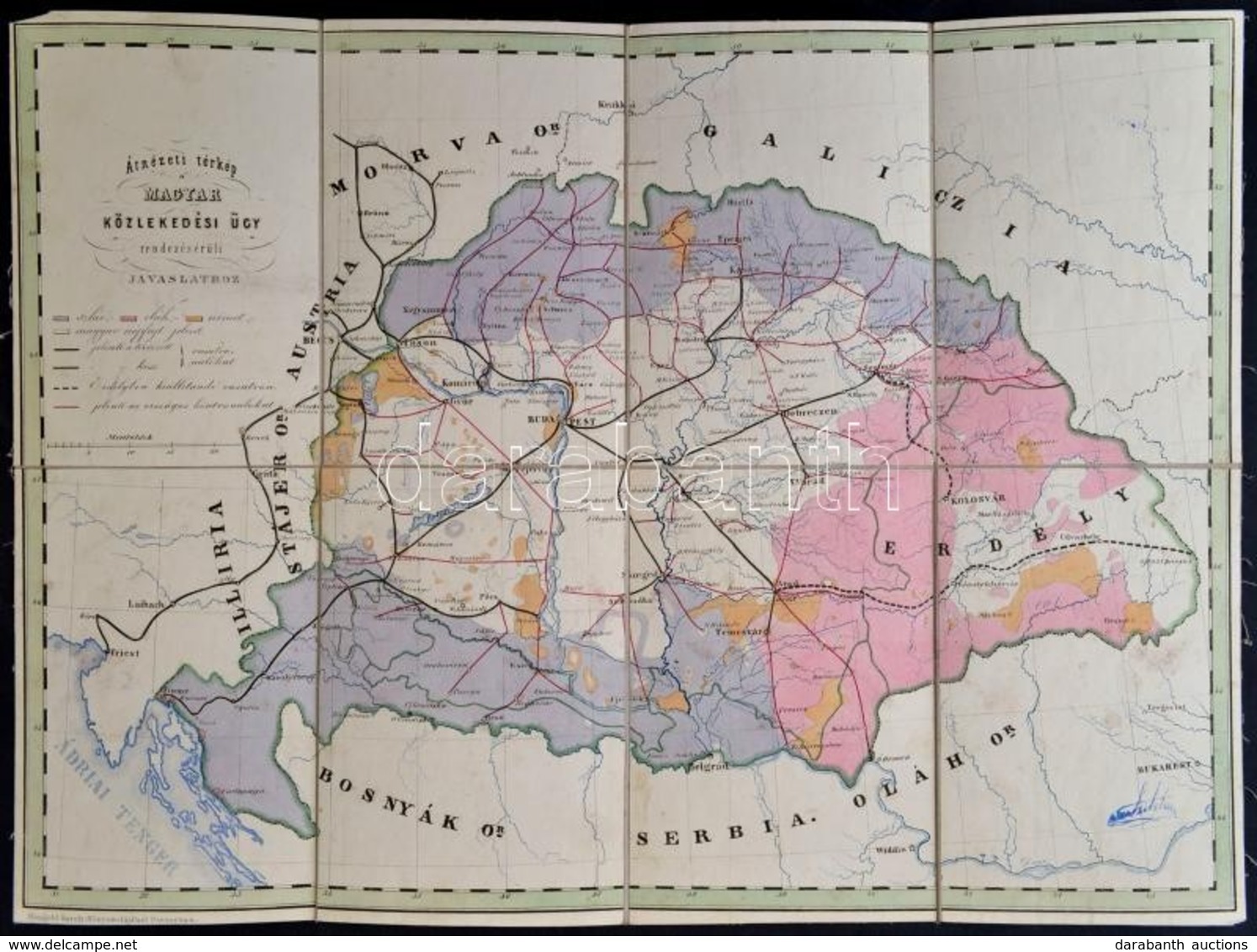 1848 Átnézeti Térkép A' Magyar Közlekedési ügy Rendezésérüli Javaslathoz. Pozsony, Mangold Károly Könyomdájából. Gróf Sz - Sonstige & Ohne Zuordnung