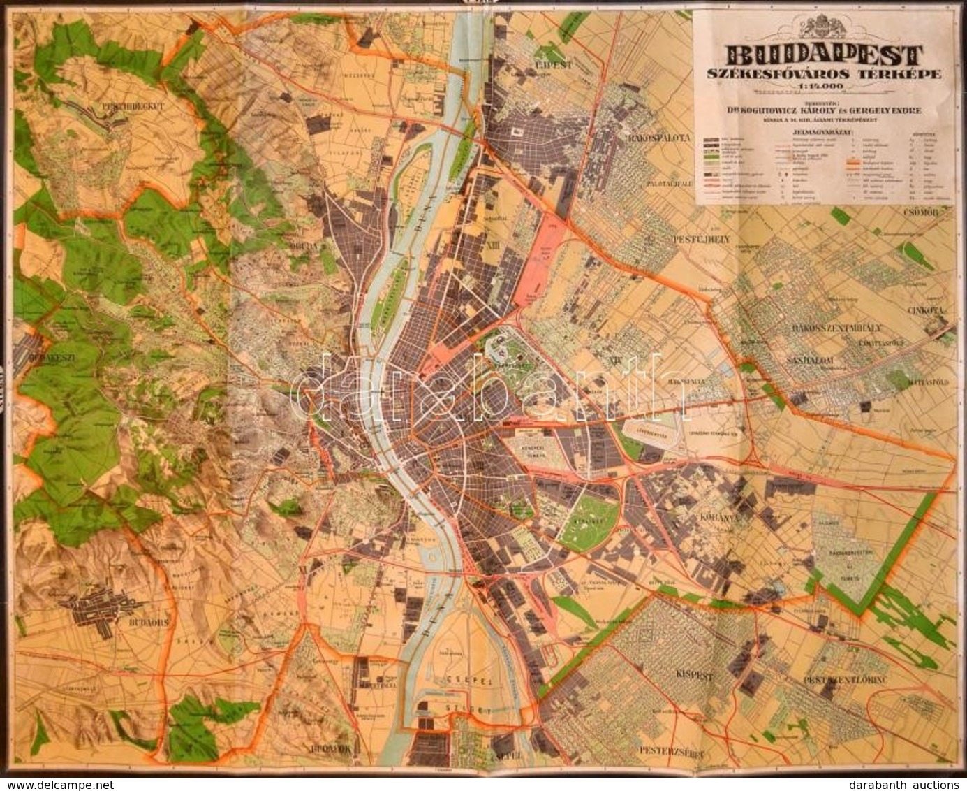 Cca 1931 Budapest Székesfőváros Térképe, 1:14000, Kogutowicz Károly / Gergely Endre / Kókai Lajos, M. Kir. Állami Térkép - Sonstige & Ohne Zuordnung