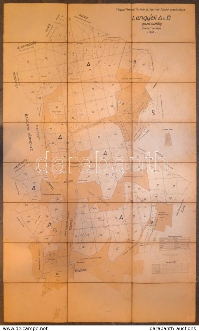 1935 A Lengyeli A és B Gazd. Osztály átnézeti Térképe, Magyar Nemzeti Múzeum Gr. Apponyi Sándor Alapítványa, Vászontérké - Sonstige & Ohne Zuordnung