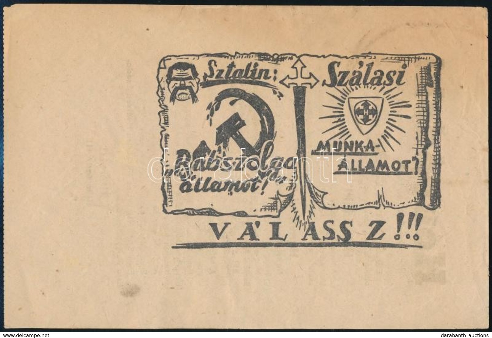 1944 Nyilaskeresztes Szálasi Szórólap, Kétoldalas, Jó állapotban / Hungarian Arrow Cross Party Flyer, In Good Condition - Ohne Zuordnung