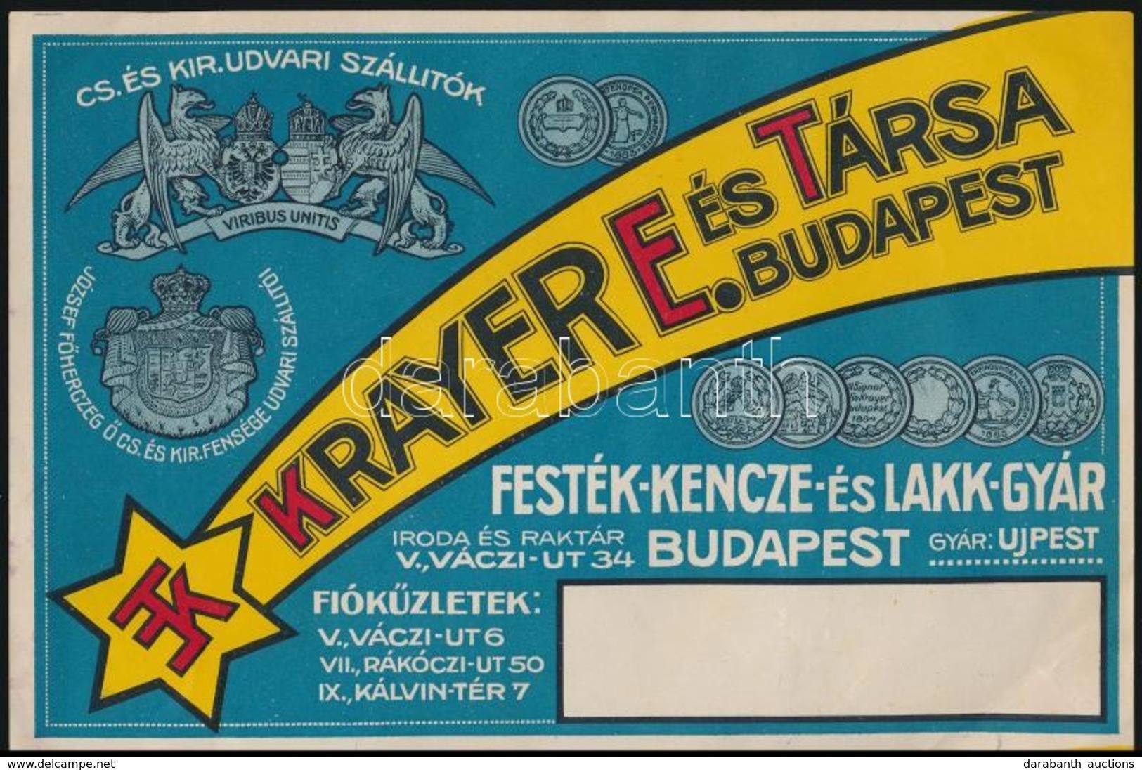 Cca 1910 Krayer E. és Társa. Festék-, Kencze- és Lakk-gyár. Színes Kisplakát, Nagyon Szép állapotban. 23x15 Cm - Sonstige & Ohne Zuordnung