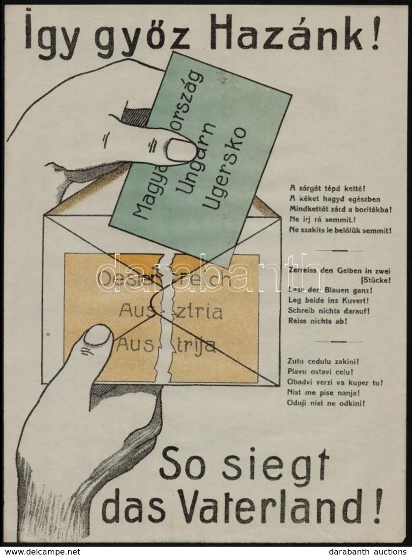 1921 'Így Győz Hazánk!' Színes Propaganda Plakát A Soproni Népszavazás Idejéből, Litográfia, 31×23 Cm / Hungarian Propag - Sonstige & Ohne Zuordnung