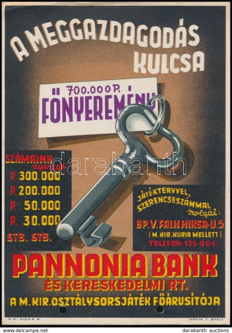 Cca 1930-1940 A Meggazdagodás Kulcsa - Pannonia Bank és Kereskedelmi Rt., Villamosplakát, Pöhm J. Budapest, Később Levél - Autres & Non Classés