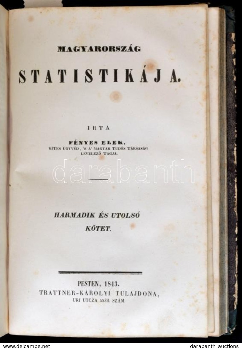 Fényes Elek: Magyarország Statistikája. I-III. (Egybekötve.) Pest, 1842-1843, Trattner-Károlyi, VII+306 P.+ 2 Kihajtható - Unclassified