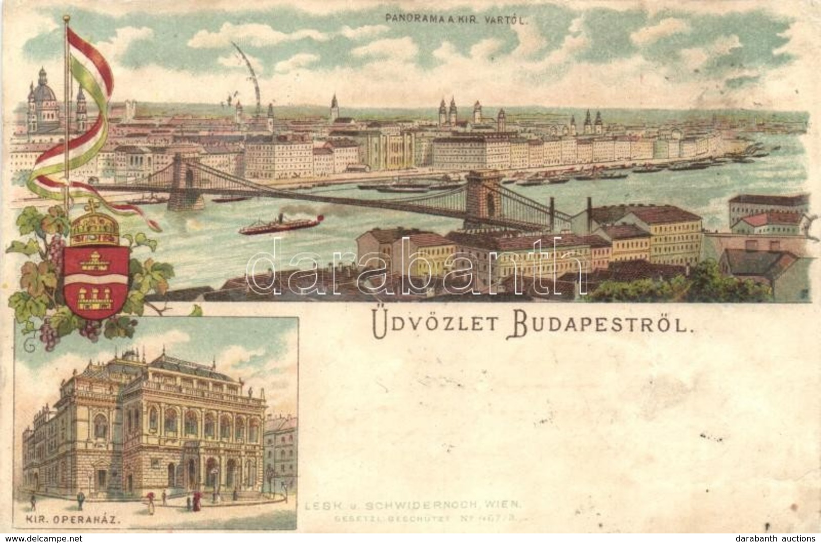 * T3 1896 (Vorläufer!) Budapest, Operaház. Címer és Zászló, Lesk U. Schwidernoch Floral, Litho (r) - Ohne Zuordnung