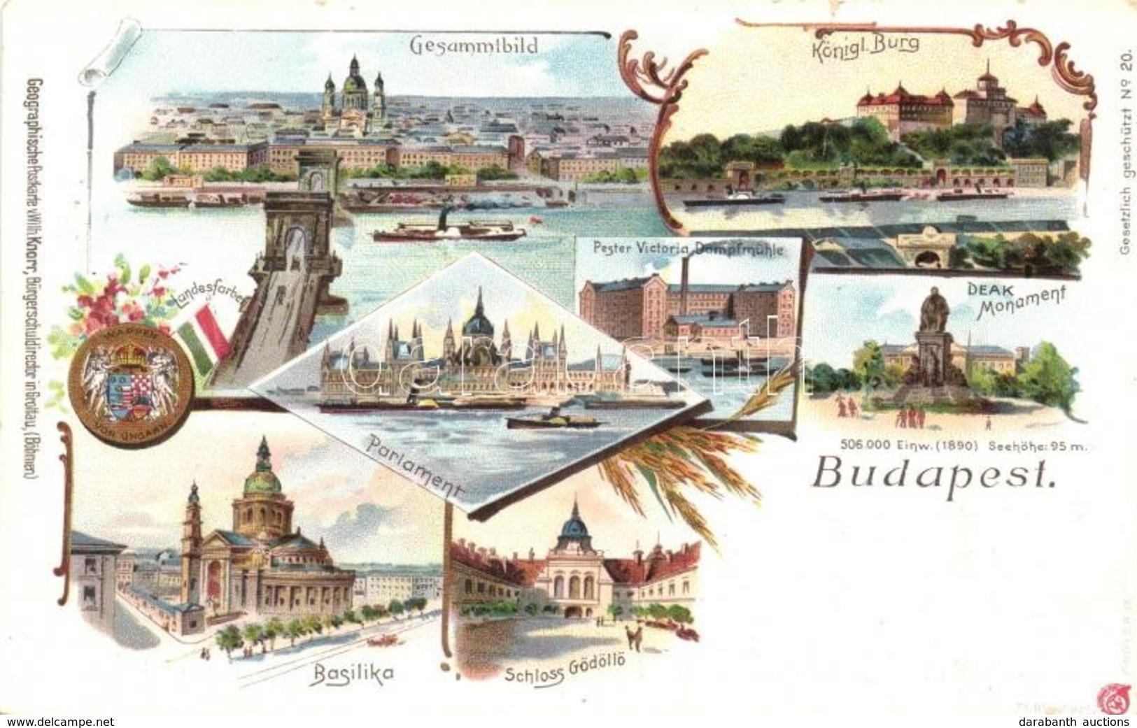 T2 1898 Budapest, Bazilika, Parlament, Pesti Viktória Gőzmalom, Királyi Vár, Deák Szobor, Gödöllői Kastély. Zászlós és C - Ohne Zuordnung