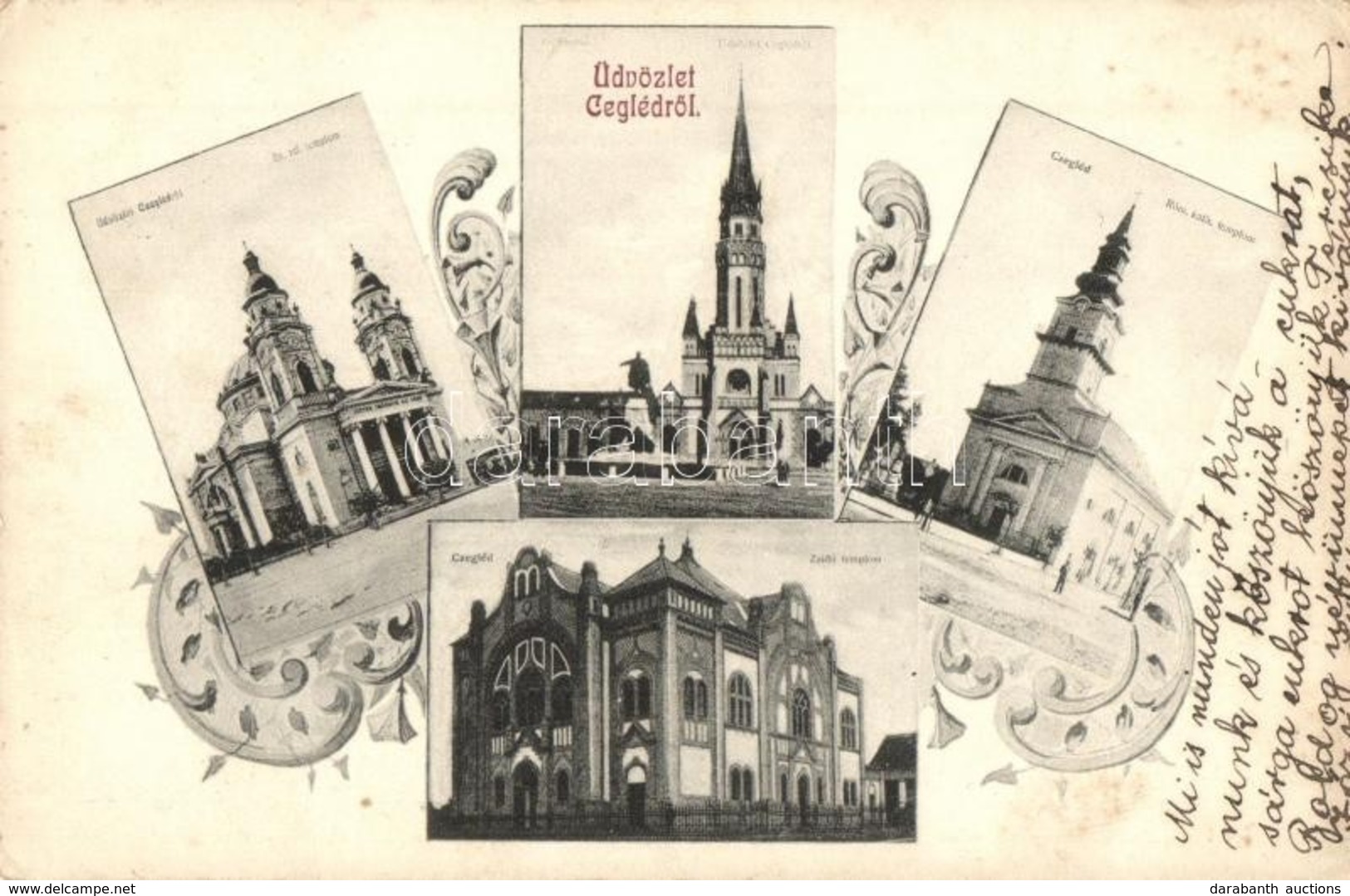 T2 1908 Cegléd, Református, Zsidó, Római Katolikus és Evangélikus Templom, Zsinagóga. Sárik Gyula Kiadása / Synagogue. A - Ohne Zuordnung