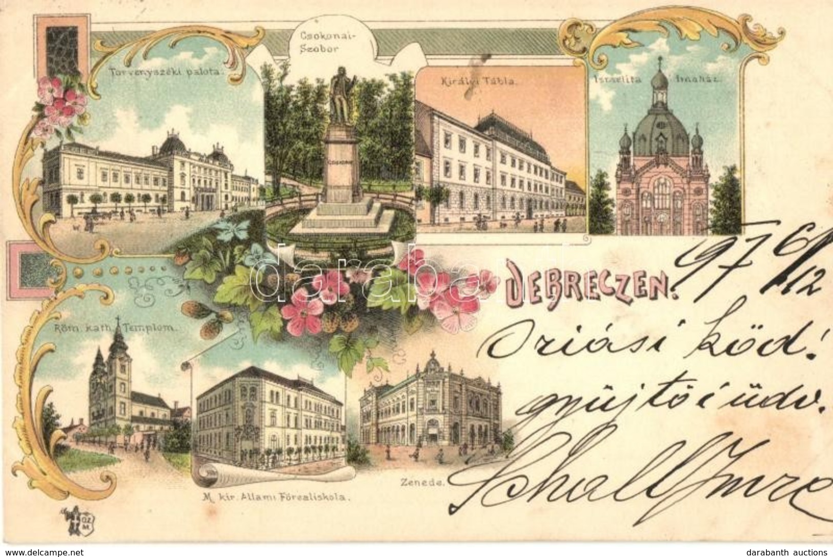 T2 1897 (Vorläufer!) Debrecen, Királyi Tábla, Törvényszéki Palota, Csokonai Szobor, Izraelita Imaház, Zsinagóga, Zenede, - Ohne Zuordnung