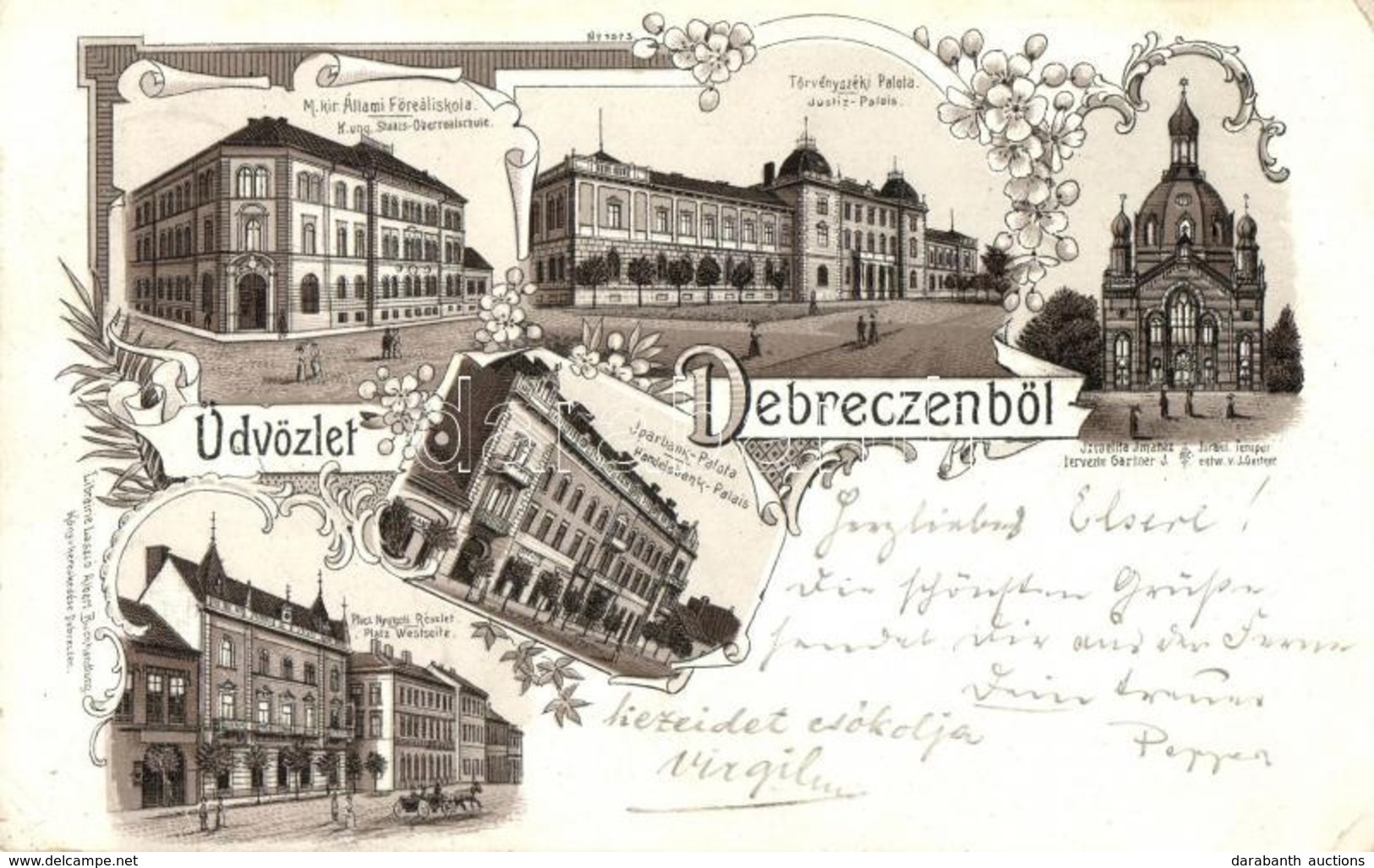 T2/T3 1898 Debrecen, M. Kir. állami Főreáliskola, Törvényszéki Palota, Iparbank Palota, Piac Tér, Izraelita Imaház, Zsin - Ohne Zuordnung