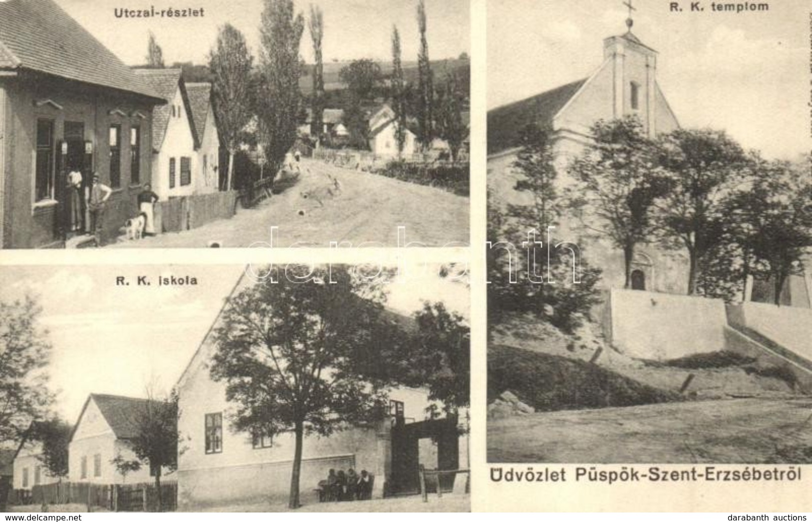 T2 1913 Erzsébet, Püspökszenterzsébet (Pécsvárad); Római Katolikus Templom és Iskola, Utca, üzlet. Schemnitz Fényirda - Ohne Zuordnung
