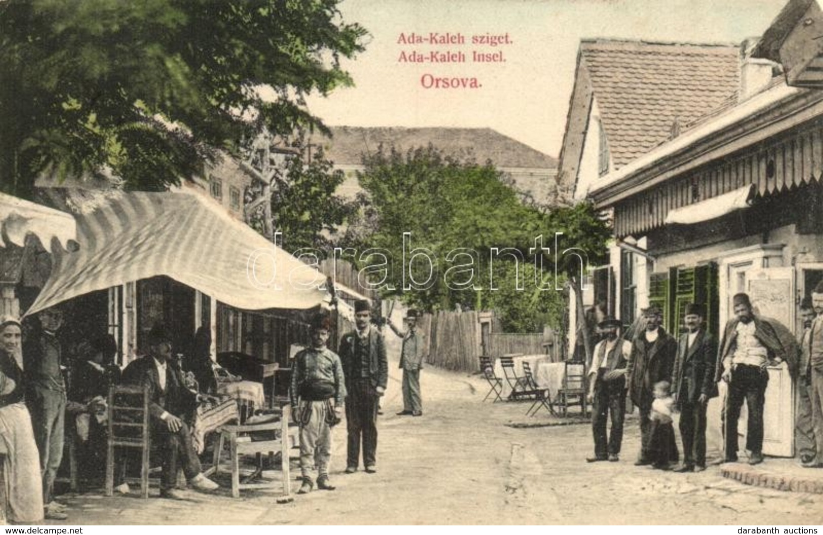 T2 Ada Kaleh (Orsova), Török Bazár Sor Törökökkel. Divald Károly 2106-1909. / Turkish Bazaars With Turkish Villagers - Non Classés