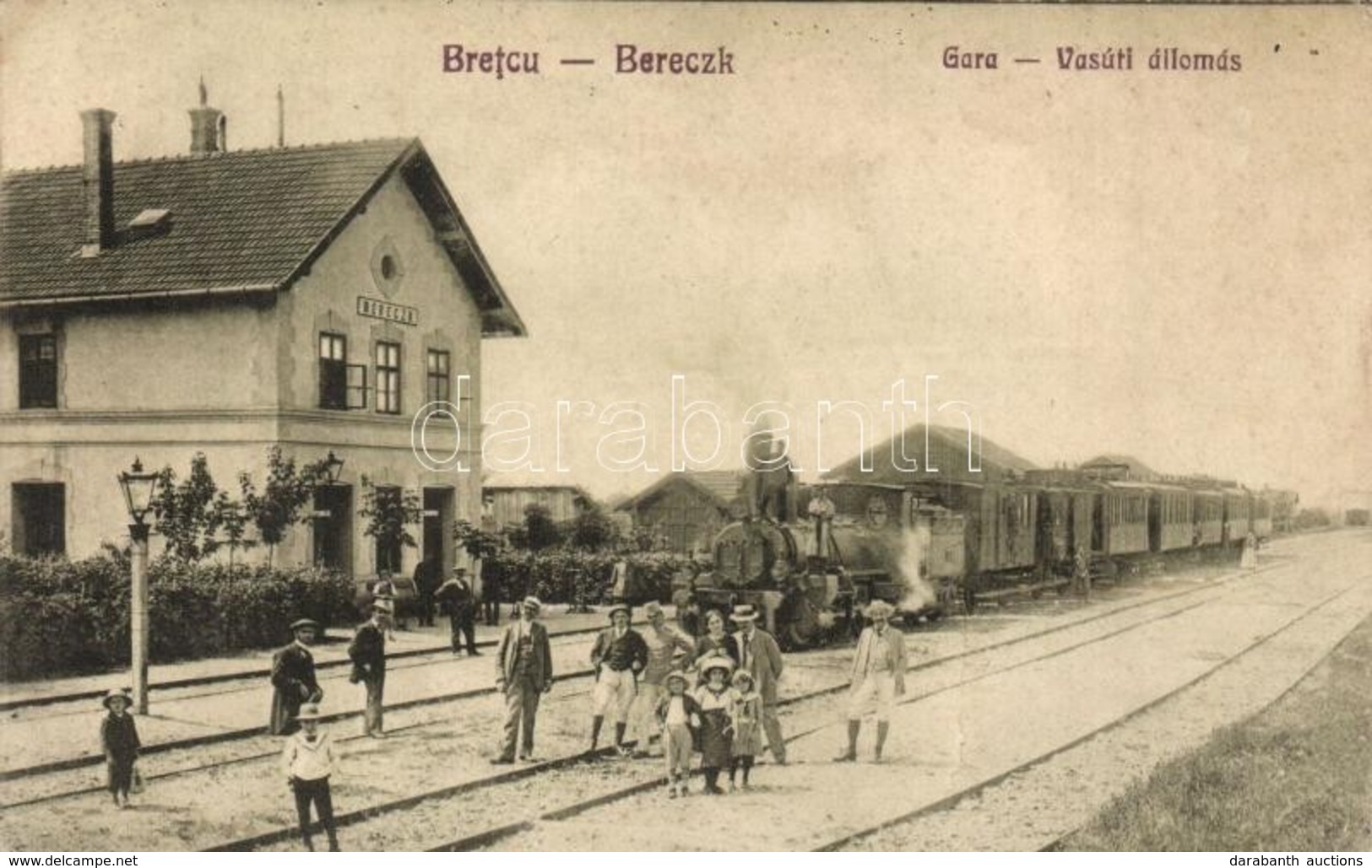 T2 Bereck, Bretcu; Vasútállomás Gőzmozdonnyal. Kiadja Khell Bogdán Utóda, Fia László / Gara / Bahnhof / Railway Station  - Non Classés