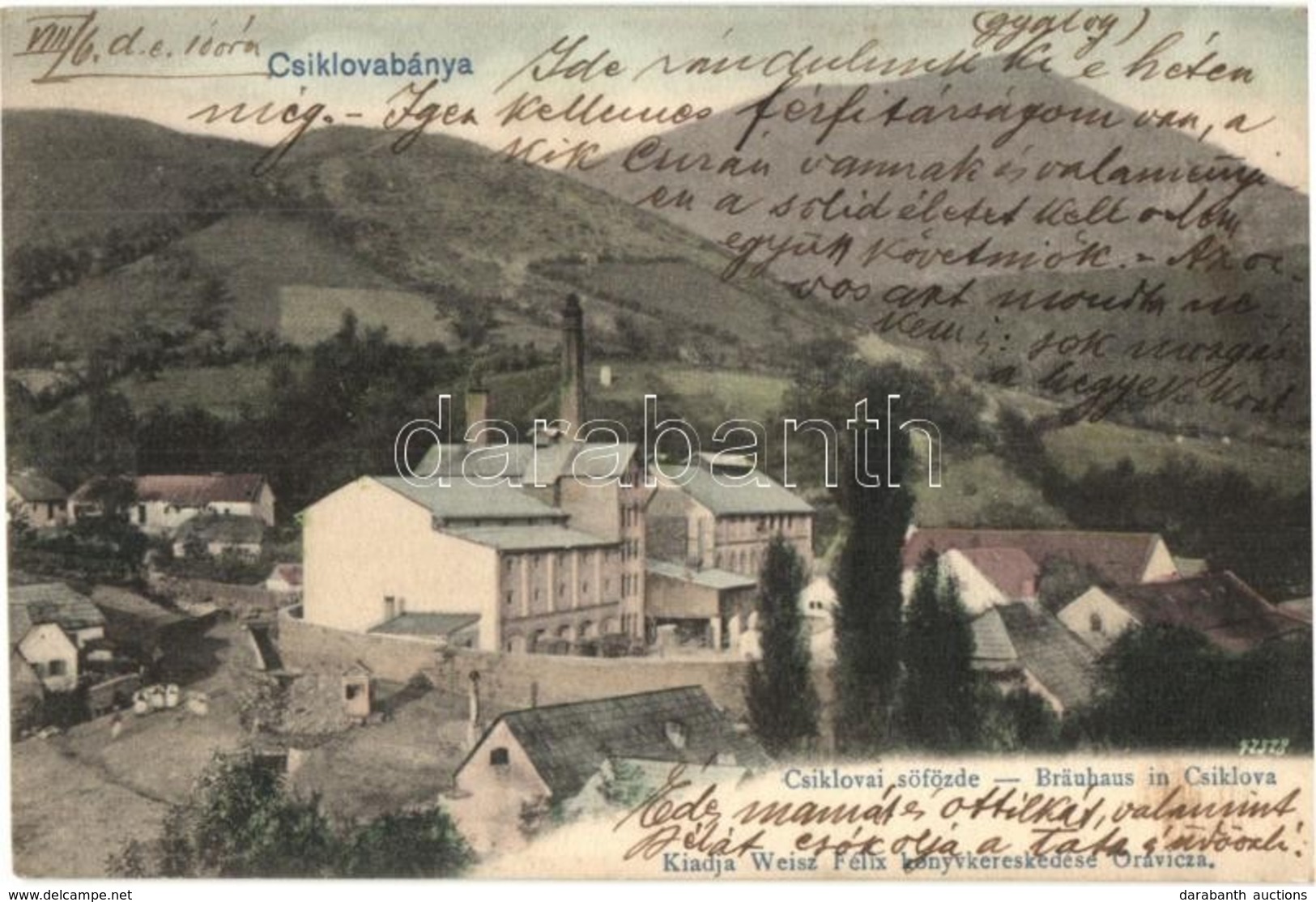 T2 1905 Csiklovabánya, Csiklóbánya, Csiklova, Ciclova Montana; Sörfőzde. Weisz Félix Kiadása / Bräuhaus / Brewery - Non Classés