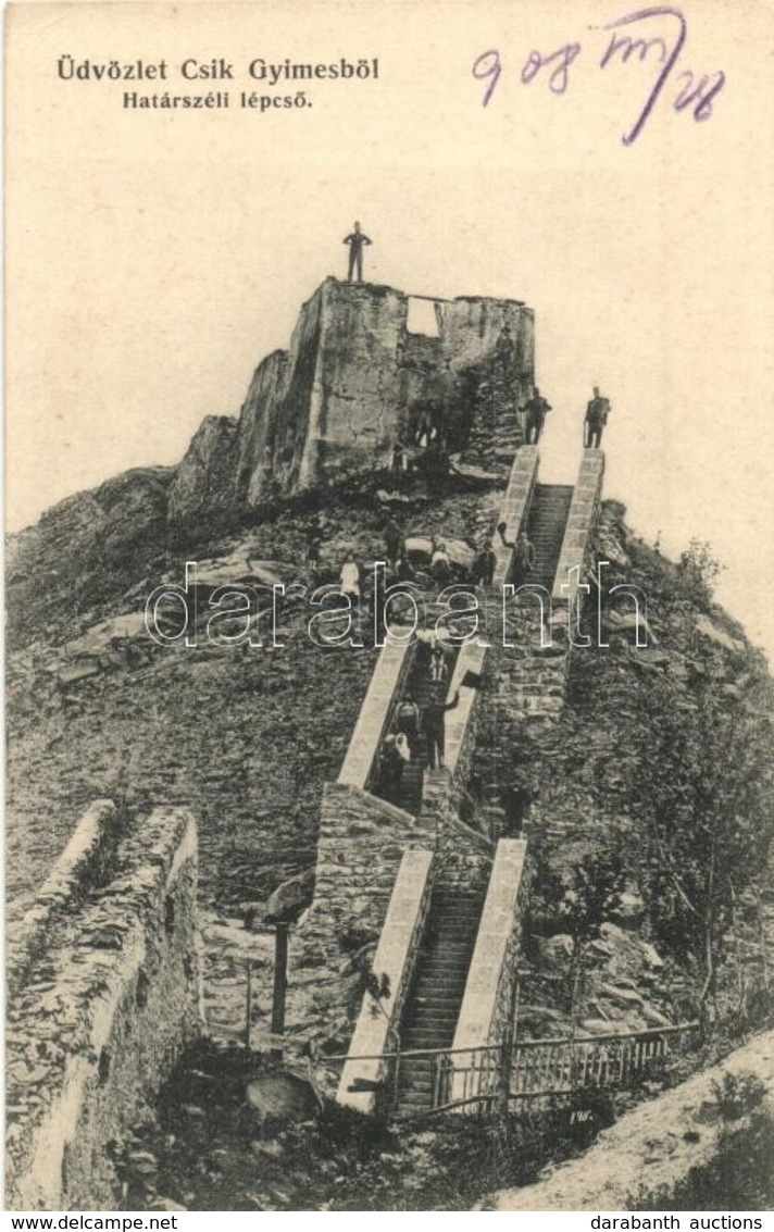 T2 1908 Gyimes, Csík-Gyimes, Ghimes; Határszéli Lépcső Katonákkal. Adler Alfréd Fényképész / Border Stairs With Soldiers - Ohne Zuordnung