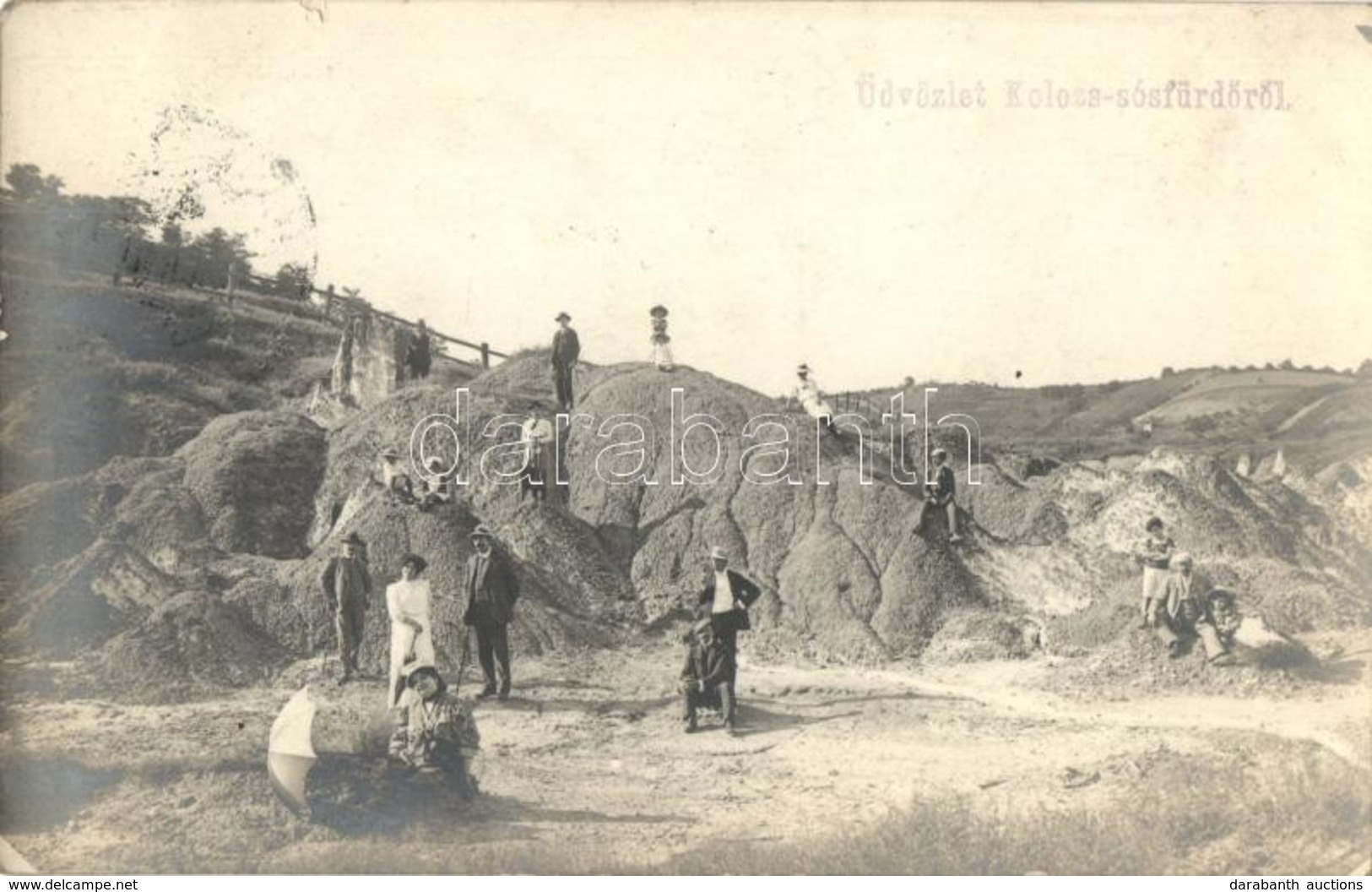 T2 1911 Kolozs-sósfürdő, Baile Cojocna; Sósfürdő, Kirándulók / Spa, Salt Rocks, Bath, Hikers. Photo - Ohne Zuordnung