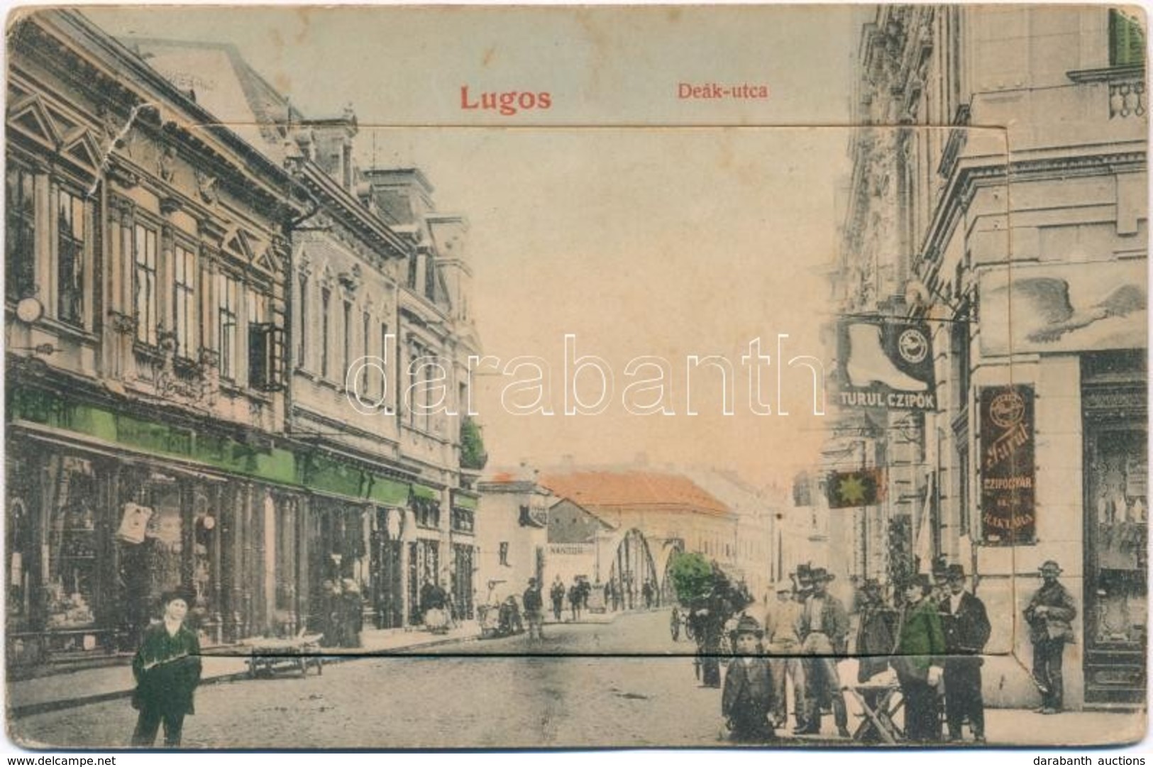 T3 1909 Lugos, Lugoj; Deák Utca, Turul Cipőgyár. Leporellolap Belül A Vasútállomás, Zsinagóga, Poporul Palota, Sternlich - Ohne Zuordnung