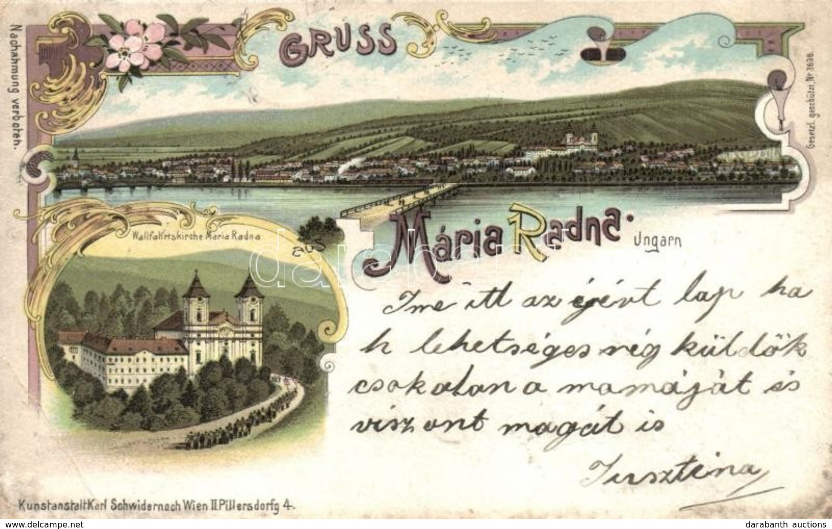 T3 1900 Máriaradna, Radna; Kegytemplom / Wallfahrtskirche / Church. Kunstanstalt Schwidernoch Art Nouveau, Floral, Litho - Ohne Zuordnung