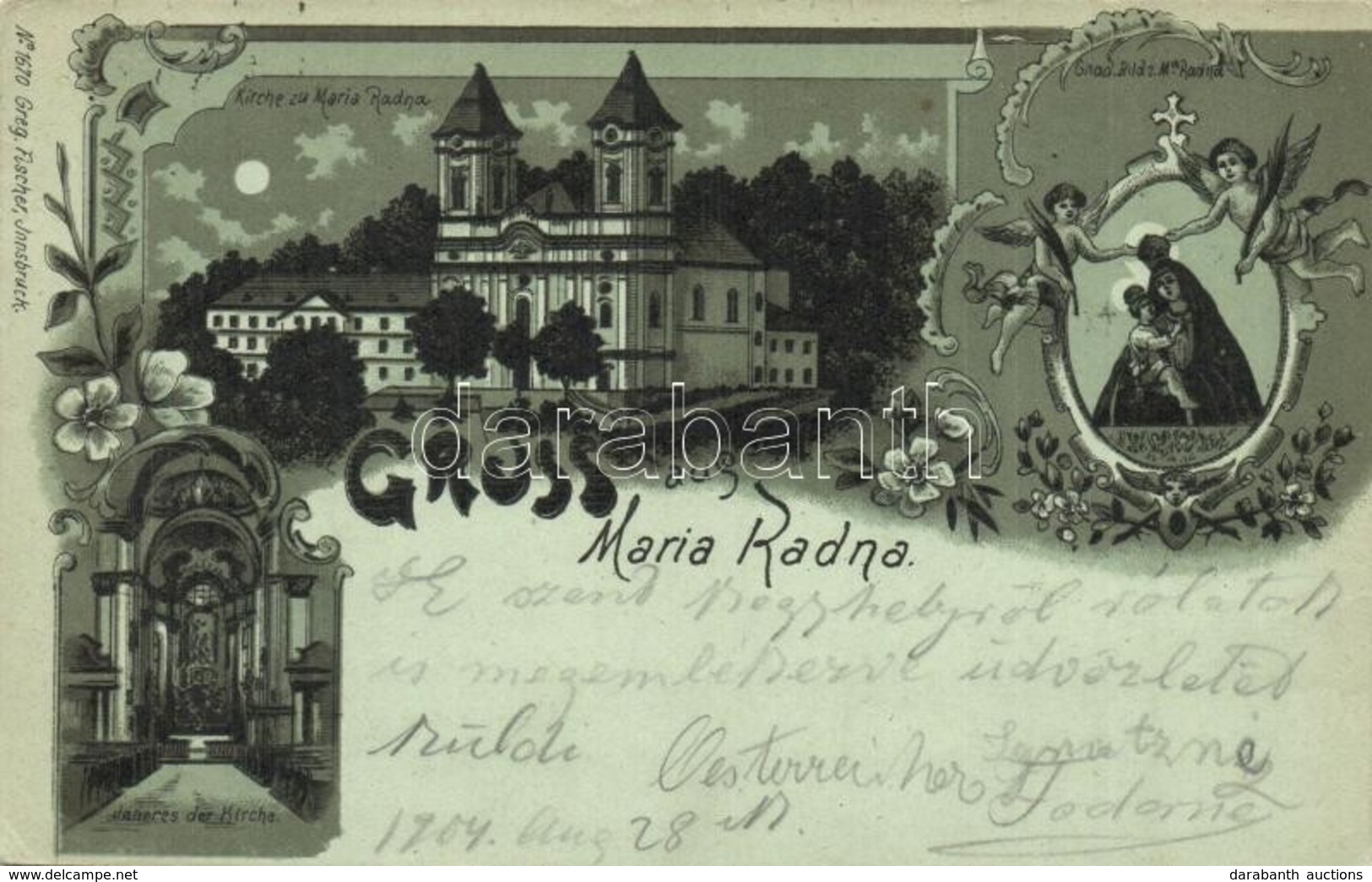 T2/T3 1904 Máriaradna, Radna; Kegytemplom Belső / Kirche / Church Interior. Greg. Fischer Art Nouveau, Floral, Litho (EK - Ohne Zuordnung